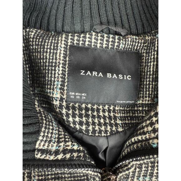ZARA Plaid Houndstooth Tweed Bomber Jacket - Size XS - Picture 6 of 8